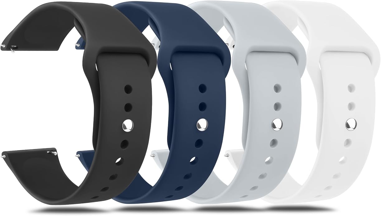 Amzpas 20mm 22mm Watch Bands Quick Release Watch Straps, 4 Pack Soft Silicone Replacement Sport Watch Wristbands for Women Men