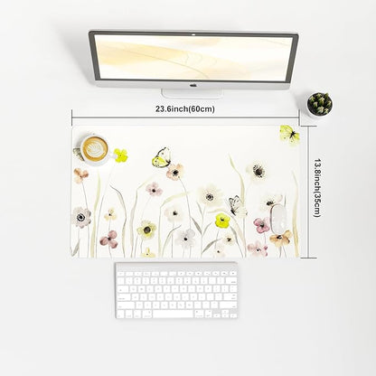 Colorful Star Large Mouse Pad, Watercolor Floral Desk Mat Office Supplies, Waterproof PU Leather Gaming Mousepad for Women Girls, Butterflies Desk Pad Home Office Décor Accessories 23.6" x 13.8"