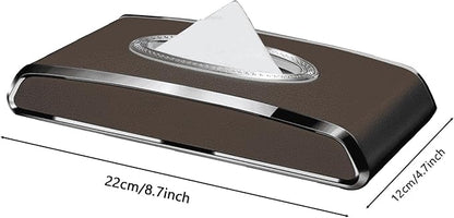 Faux Leather Car Tissue Holder for Interior, Multi-Function Tissue Box, Armrest & Back Seat Tissue Organizer, Sleek Kleenex Holder (Brown Flat)