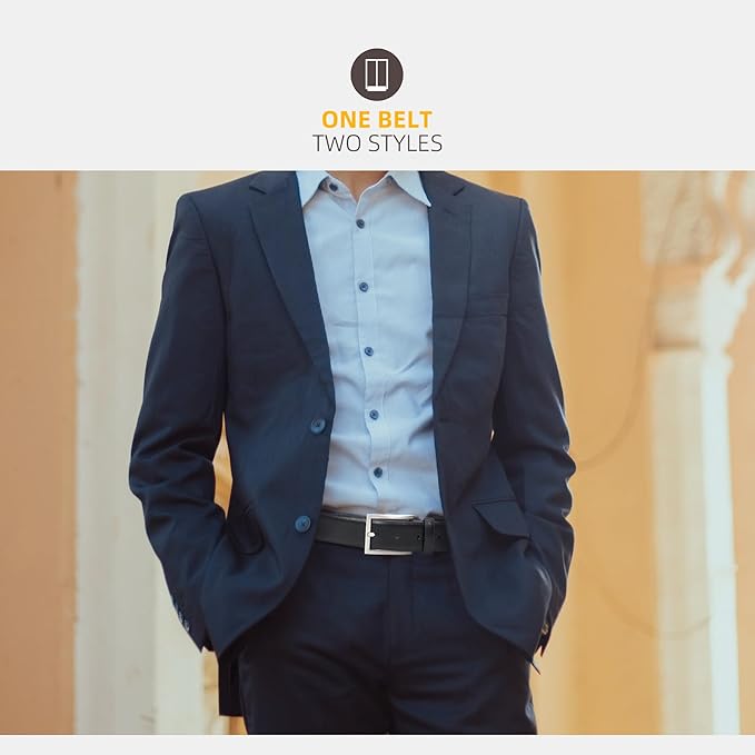 Mens Genuine Leather Dress Belt Classic Casual Belt with Single Prong Buckle for Jeans Pants Work and Business