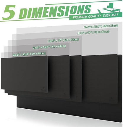 K KNODEL Large Office Leather Desk Mat, Mouse and Keyboard Pad, Computer and Laptop Mat, Desktop Protector and Cover, Writing Pad and Blotter (47.2"x17", Black)