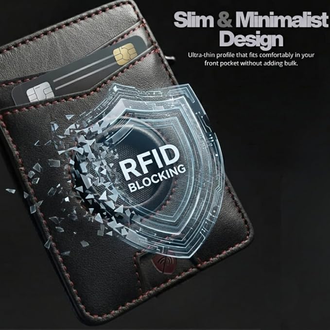 Mens Wallet with AirTag Holder, RFID Blocking, Pop-Up Aluminum Card Holder, ID Window, Money Clip, Fits up to 12 Cards, Slim & Minimalist, Smart, MicroFiber Gift Box Carteras para Hombre (Black)
