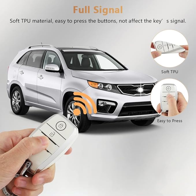 PIFOOG White Key Fob Cover for Kia Niro Forte Optima Sorento Rio Soul Sportage Accessories Soft TPU Car Keys Shells Cases 4 Button Full Covers Protector Keychain Girly Women