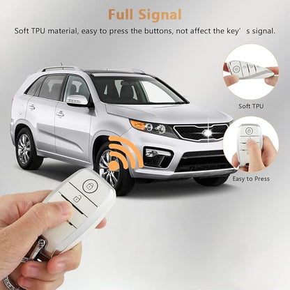 PIFOOG White Key Fob Cover for Kia Niro Forte Optima Sorento Rio Soul Sportage Accessories Soft TPU Car Keys Shells Cases 4 Button Full Covers Protector Keychain Girly Women