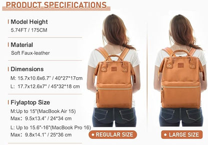 Kah&Kee Leather Laptop Backpack for Women, 14-15 Inch Professional Work Bag, Water-Resistant Vegan Leather Doctor Bag Backpack for Teacher, Nurse & Travel, Fits MacBook Air 15 (Camel Beige,Medium)
