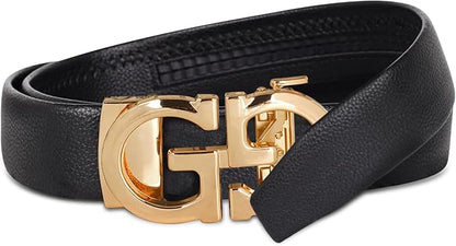 Aurolran Men&Womens Leather Dress Belt Business Automatic Buckle Belt Color-Black Silver Gold