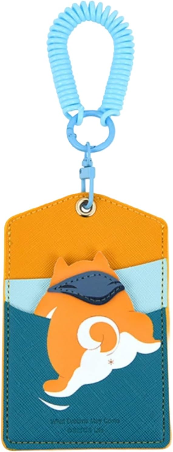 ID Badge Holder with Keychain, 3 Card Slots Cartoon Animal Cute Badge Holder for Professionals, Teacher, Nurse Officer and Students Women Girls Boys (Shiba Inu)