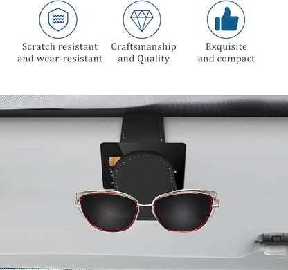 Car Sunglass Holder, Magnetic Leather Vehicle Sun Visor Eyeglass Hanger Clip, Automotive Interior Sunglass Ticket Card Organizer Mount Accessories, Universal for Most Cars (Black)