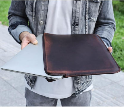 CONTACTS Full Grain Leather 14" Laptop Case Large Document Bag Notary Bag Slim Briefcase for Men