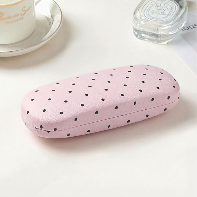 Glasses Case Hard, Cute Sunglasses Case for Women Leather Protective Case for Eyeglass with Cleaning Cloth