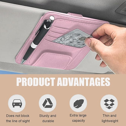 Augeny 2 PCS Car Sun Visor Organizer, Small Auto Visor Organizer and Storage, Registration and Document Holder for Sunglasses, Card, Pen, Driver License, Car Accessories (Pink)