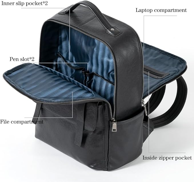15.6 Inch Genuine Leather Laptop Backpack for Men Women, Business Travel Backpack Hiking Daypack Rucksack (7#Black)