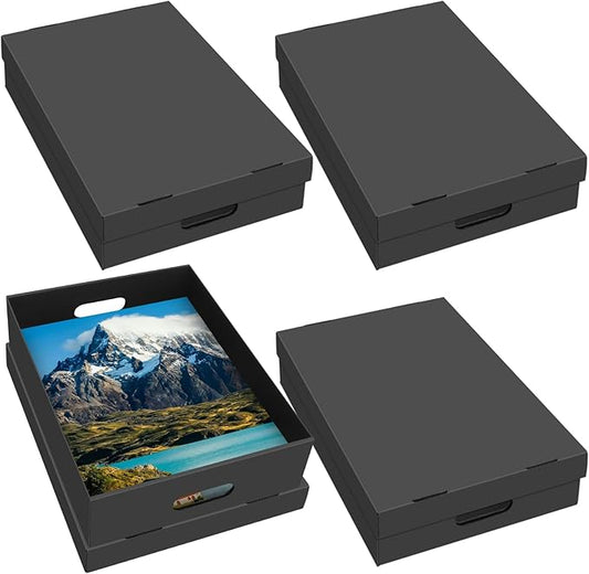 4PCS Photo Storage Box,14.5“ x 12“ x 3.94“ Photo Keepsake Storage Box Sturdy Picture Box Store and Protect Pictures,Documents Black
