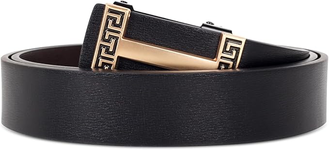 Aurolran Men&Womens Leather Dress Belt Business Automatic Buckle Belt Color-Black Silver Gold