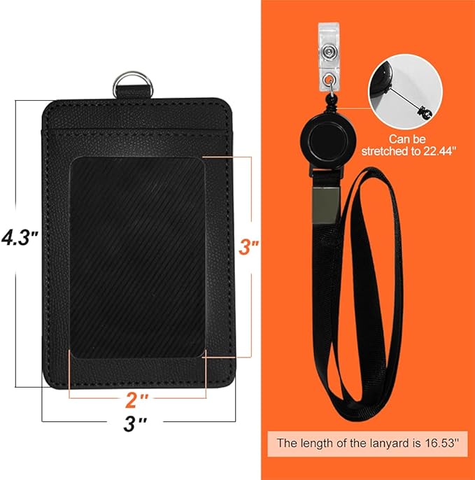 HYCOPROT ID Badge Holder with Lanyard Heavy Duty Retractable PU Leather Vertical Horizontal ID Card Holders with 1 Clear ID Window & 1 Credit Card Slot for Office Driver Licence (Vertical, Sky Blue)