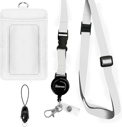 bolimoss PU Leather ID Badge Holder with Adjustable Retractable Lanyards Safety Quick Release Buckle, ID Name Badge Card Holder for Work School IDs, Cruise Ship Cards, Pass Cards