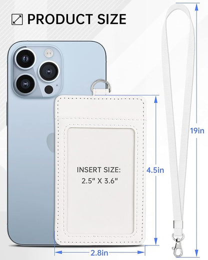 Teskyer Badge Holder with Lanyard, Leather ID Name Badge Card Holder with Lanyard for ID Badges, Vertical, Starry White