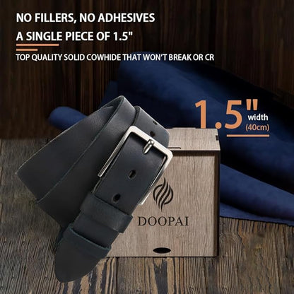DOOPAI Men's Genuine Leather Casual Belt -Full Grain Leather Belt for Men- 1.5" Handmade Jeans Belt with Gift Box