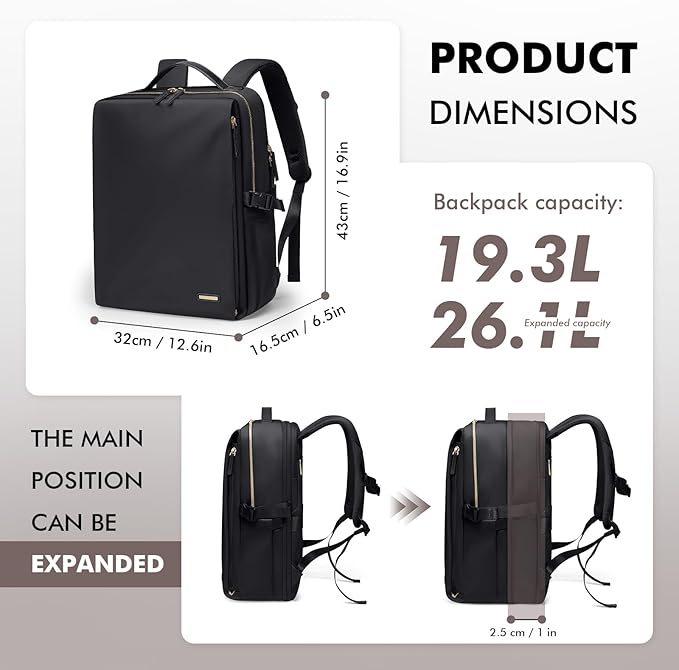 GOLF SUPAGS Stylish Laptop Backpack for Women Airline Approved Perfect for Work College and Travel Multi-Functional Casual Daypack Fits 17.3 Inch Notebook (Black)