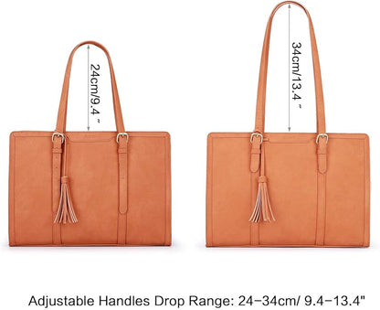 ECOSUSI Laptop Bag For Women 15.6 Inch Work Tote Bags PU Leather Computer Purse For Business Office With 3 Layer Compartments