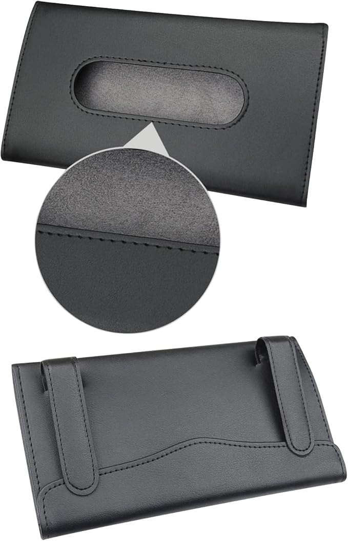 Black Car Tissue Refill Holder for Visor, Car Sun Visor Napkin Paper Storage Holder Box, Hanging Tissue Clip, PU Leather