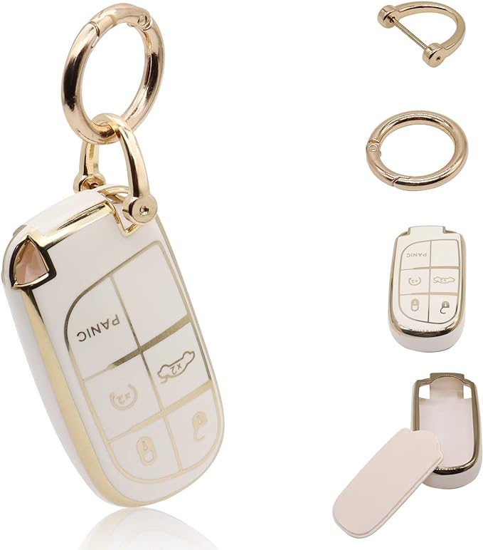 Elegananccy for Jeep Key Fob Cover, Soft Full Protection Key Case Shell Compatible with Jeep Smart Key 3 4 5 Buttons Protector (White)