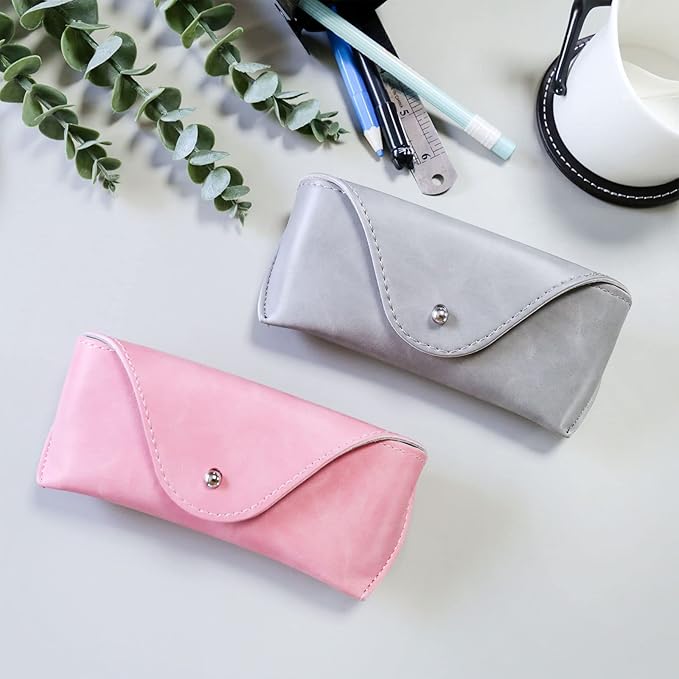 LogHog Portable Leather Glasses Case,Flexible Sunglasses Pouch Slim Case for Women Men Horizontal Eyeglass Case