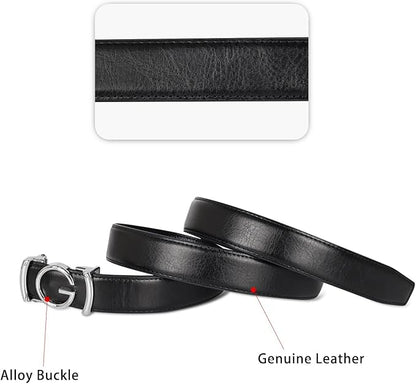 Aurolran Men&Womens Leather Dress Belt Business Automatic Buckle Belt Color-Black Silver Gold