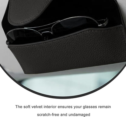 Sunglass Holder for Car Visor, Magnetic Auto Sun Visor Eyeglass Organizer with Dual Back Clips, Leather Glasses Protective Storage Case Universal for Most Vehicles Visors (Black)