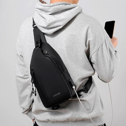 Waterproof Sling Bags Mens Shoulder Crossbody Backpack with USB Charging Port& Headphone,Outdoor Lightweight Bag