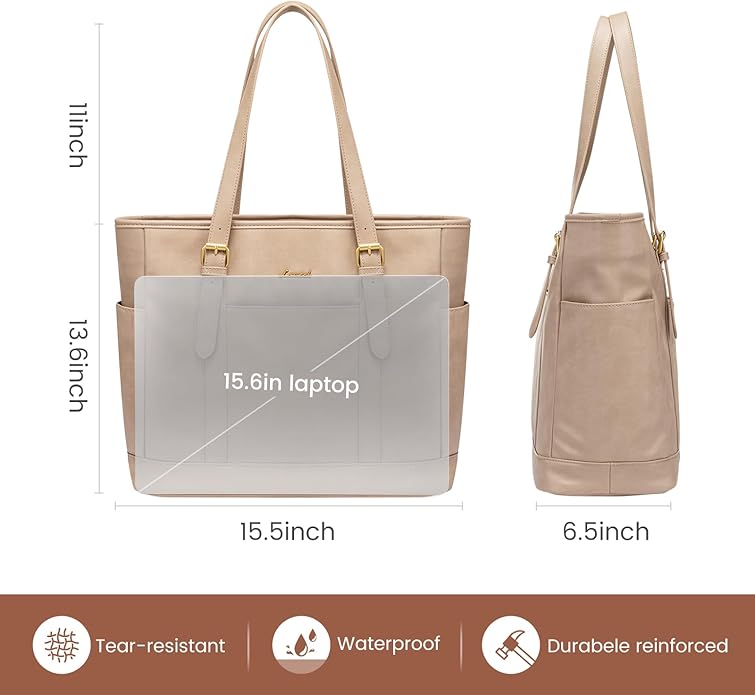 LOVEVOOK Laptop Tote Bag for Women,Vintage Leather Work Tote Bag for Women Computer Briefcase Bag,Waterproof Teacher Business