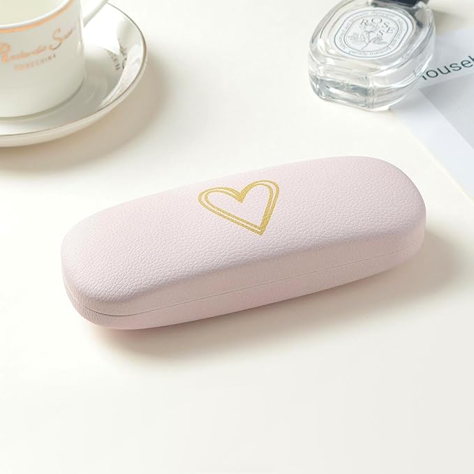 Glasses Case Hard Shell, Leather Protective Case for Sunglasses with Cleaning Cloth, Cute Eyeglass Cases for Women