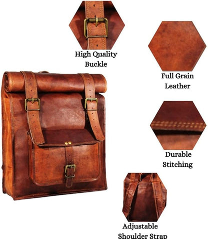 URBAN DEZIRE Men's 17 inch Leather Vintage Roll On Laptop Backpack Rucksack knapsack college bag