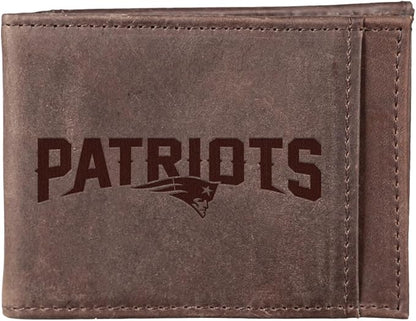 Team Sports America NFL New England Patriots Front Pocket Slim Wallet for Men | Minimalist Leather RFID Blocking Bifold Card Holder with Money Clip | Officially Licensed Stamped Logo