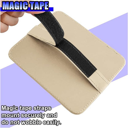 Leather Car Sun Visor Organizer, Multifunctional Auto Visor Document Holder with Sunglasses Clip, Universal Vehicle Interior Pocket Storage Accessories for Drving License, Card, Pen (Beige)