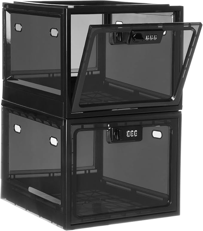 Large Medicine Lock Box for Safe Medication, Lockable Storage Box for Fridge/Snacks Food, Phone Lock Boxes with Combination Code for Home/Dorms/Office Storage Lockers (Black)
