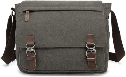 Sechunk Canvas Vintage Messenger Bag Shoulder bag Leather Large Travel Crossbody bags for men women 15inch Laptop