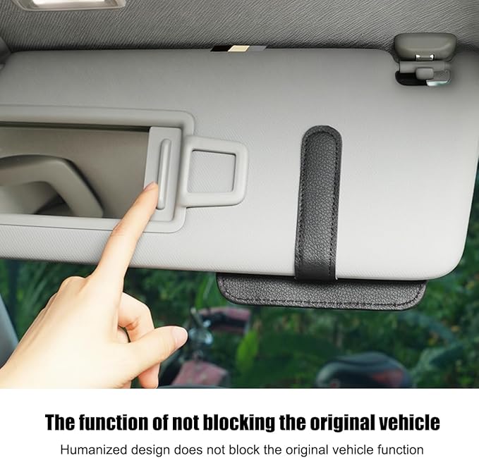 Car Sun Visor Organizer, PU Leather Vehicle Visor Document Storage Pocket for Sunglass Card Pen, Multifunctional Automotive Interior Holder Accessories, Universal Fit (Black)