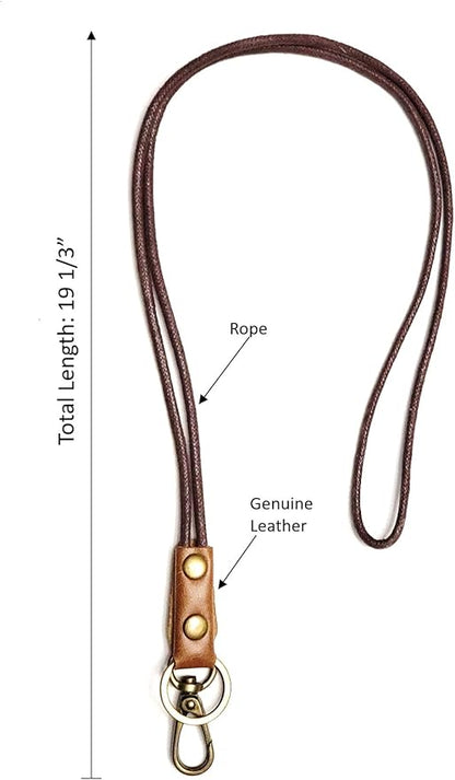 Aslana Genuine Leather Rope Necklace Lanyard for Key ID Badge Holder, Lobster Claw Clasp, Vintage Retro Style (1-Pack,19in Neck Lanyard, Rope Lemon Yellow Leather)