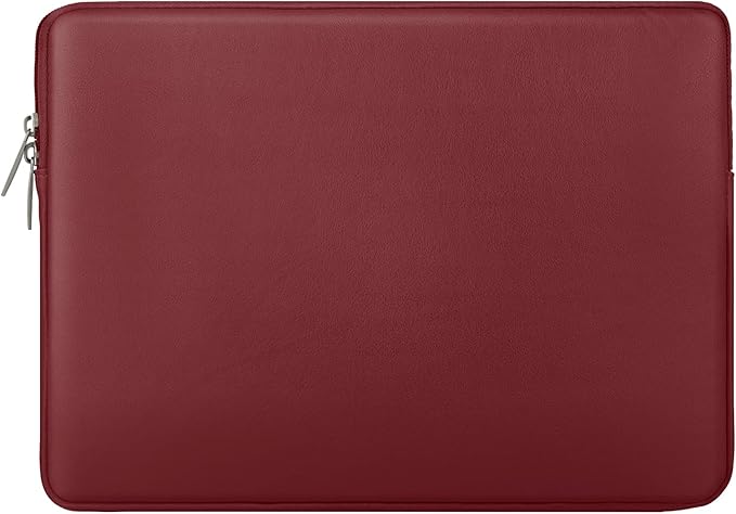 RAINYEAR 16 Inch Laptop Sleeve Soft PU Leather Case Protective Water Resistant Zipper Padded Cover Carrying Computer Bag Compatible with 16" MacBook Pro/Max M1 M2 M3 M4 M5(Red)