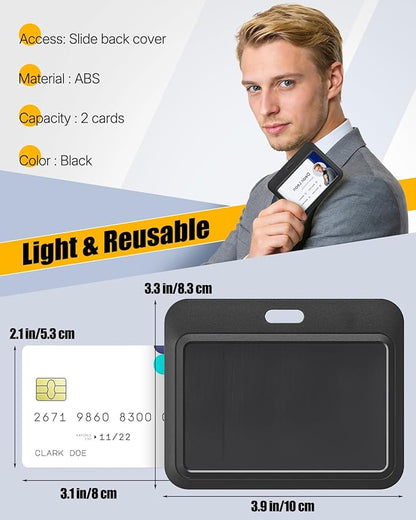 Uniclife 3 Pack Sliding ID Badge Holder Black Horizontal Hard Plastic Case with Clear Window Card Protector Pouch for Office School ID Credit Cards Proximity Key Cards Driver’s Licenses and Passes