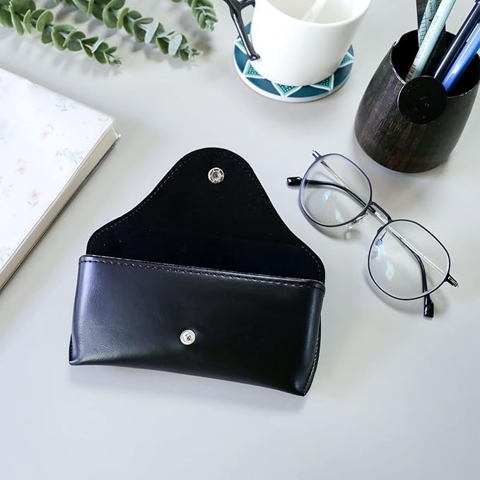 LogHog Portable Leather Glasses Case,Flexible Sunglasses Pouch Slim Case for Women Men Horizontal Eyeglass Case