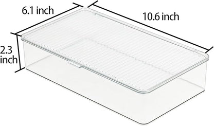 ZEXALOR Clear Plastic Storage Bin with Lid, Organizer for Pantry, Office, Bathroom, Kitchen, Snack, Tea Bag, Coffee Container (Small)