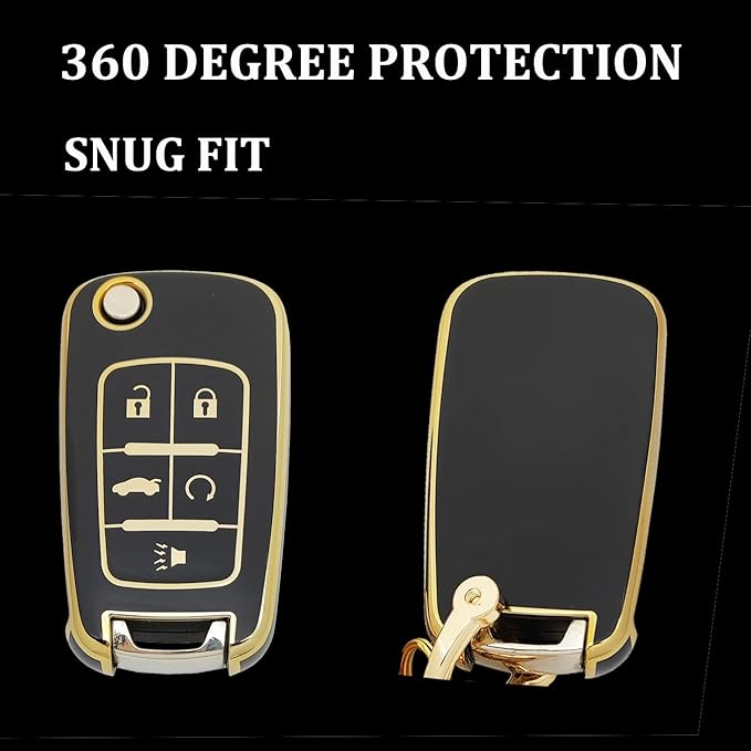 TPU Protective Key Fob Cover Case Compatible with 2010-2019 Chevy Equinox,2011-2016 Cruze Malibu Camaro Trax Impala Sonic Buick Lacrosse Regal Verano Trunk GMC Keyless Entry Key Fob (Black)