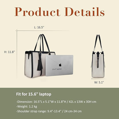 ECOSUSI Laptop Bag For Women 15.6 Inch Work Tote Bags PU Leather Computer Purse For Business Office With 3 Layer Compartments