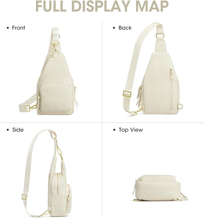 Kattee Small Sling Bag for Women, Leather Fanny Packs Crossbody Purse, Chest Bag for Travel with RFID Blocking, Beige