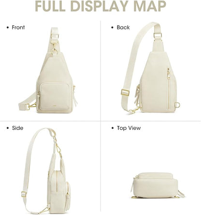Kattee Small Sling Bag for Women, Leather Fanny Packs Crossbody Purse, Chest Bag for Travel with RFID Blocking, Beige