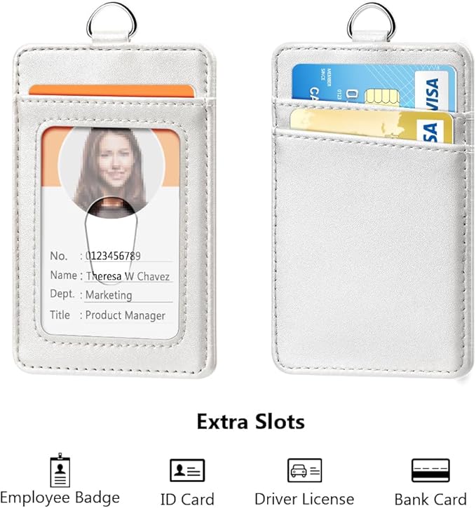 Leather Badge Holder and Adjustable Retractable Lanyards, Quick Release Buckle and Safety Breakaway Lanyards with Swivel Metal Clasp for Offices, Staff, Students, Employees