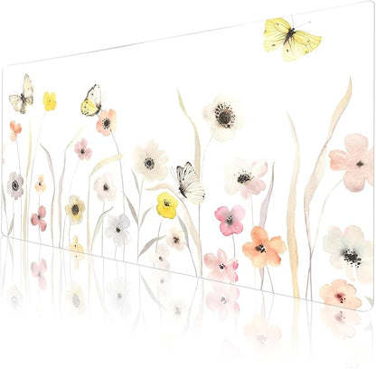 Colorful Star Large Mouse Pad, Watercolor Floral Desk Mat Office Supplies, Waterproof PU Leather Gaming Mousepad for Women Girls, Butterflies Desk Pad Home Office Décor Accessories 31.5" x 15.7"