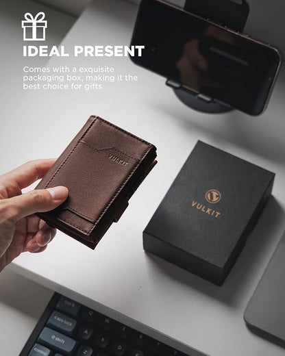VULKIT Airtag Wallet with Keyring Mens Pop up Credit Card Wallet Compatiable with Air Tag Holder Trifold ID Window RFID Blocking